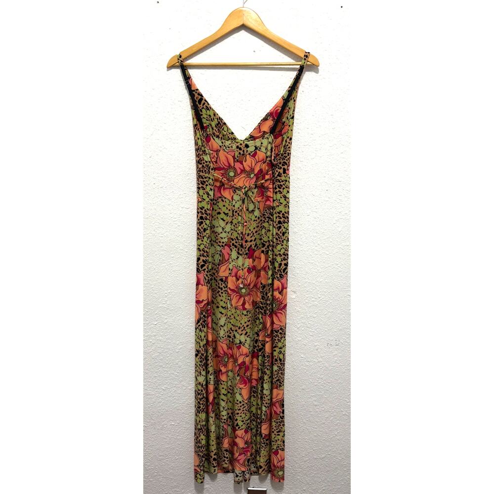 Vintage Y2K Maxi Dress Floral Leopard Print Mob Wife Large - Picture 2 of 4